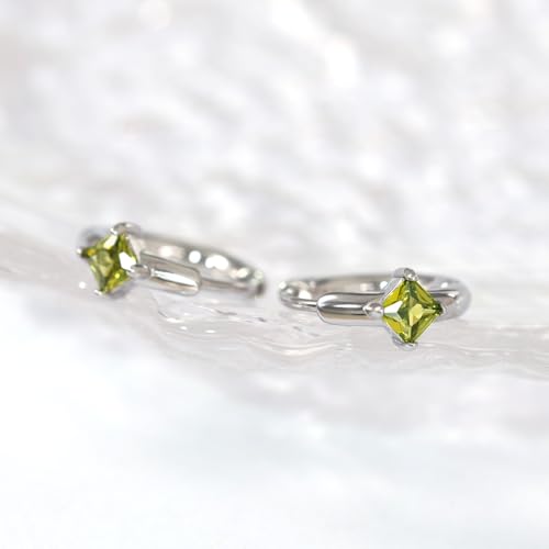 316L Surgical Steel Birthstone Hoop Earrings for Women | Lightweight, 5A Cubic Zirconia, Hypoallergenic, Lead & Nickel Free, 8mm Huggie Hoops - color: Silver: 08. August (Peridot)