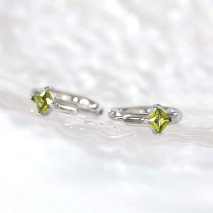 316L Surgical Steel Birthstone Hoop Earrings for Women | Lightweight, 5A Cubic Zirconia, Hypoallergenic, Lead & Nickel Free, 8mm Huggie Hoops - color: Silver: 08. August (Peridot)