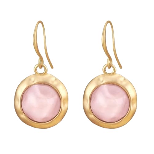 Gold Earrings for Women Dainty Stone Round Dangle Drop Earrings Colorful Resin Beaded Black White Pink Blue Dangle Drop Earrings Statement Gift - color: Pink Earrings