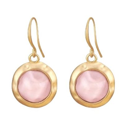Gold Earrings for Women Dainty Stone Round Dangle Drop Earrings Colorful Resin Beaded Black White Pink Blue Dangle Drop Earrings Statement Gift - color: Pink Earrings