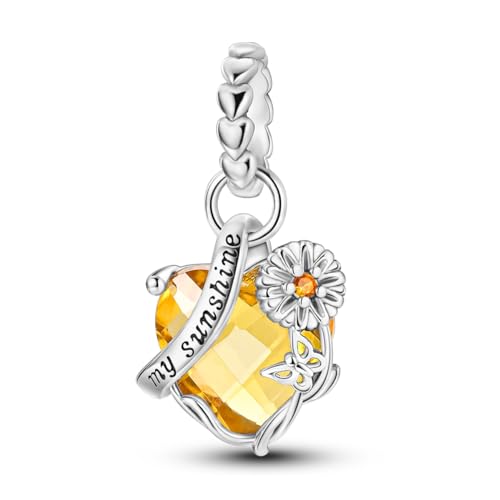925 Sterling Silver Charm for Bracelet Necklace Women Dangle Pendant Beads | Love Faith Mom Ocean travel Butterfly Party Charm Beads Pendants DIY Jewelry Gift - color: CZ Heart Sunflower charm