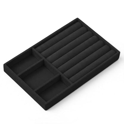 Jewelry Box Insert Organizer for Drawer, Stackable Trays Velvet Jewelry Drawer Inserts, Ring Earring Stud Necklace Holder Display Storage Case(Black, 8.3 x 4.9in) - color: Black