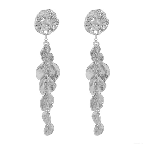 14K Gold Irregular Round Dangle Earrings for Women,Unique Statement Long Geometric Tassel Hanging Earrings Charm Anniversary Party Jewelry Gifts - color: Silver