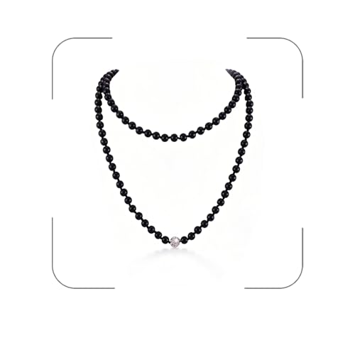 Long Pearl Necklace for Women Dainty Zircon Bead Pearl Necklace Layered Faux Pearls Necklaces Long Wedding Long Pearl Necklace Delicate Jewelry for Brides - color: Black-C