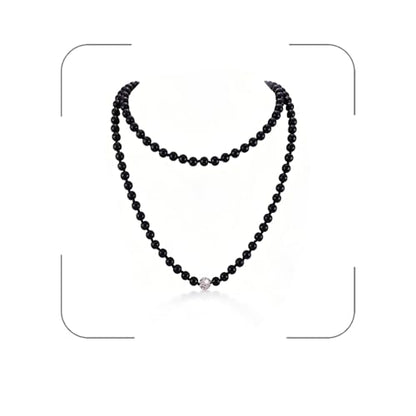 Long Pearl Necklace for Women Dainty Zircon Bead Pearl Necklace Layered Faux Pearls Necklaces Long Wedding Long Pearl Necklace Delicate Jewelry for Brides - color: Black-C