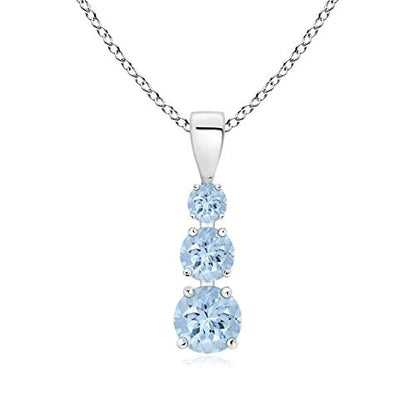 Angara Natural Aquamarine Pendant for Women | Graduated Round Aquamarine Three Stone Pendant in 14K Solid Gold/Silver/Platinum With 18" Chain | March Birthday, Anniversary, Gemstone Jewelry Gift