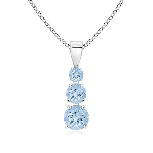 Angara Natural Aquamarine Pendant for Women | Graduated Round Aquamarine Three Stone Pendant in 14K Solid Gold/Silver/Platinum With 18" Chain | March Birthday, Anniversary, Gemstone Jewelry Gift