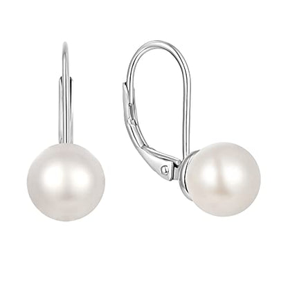 JO WISDOM 925 Sterling Silver Freshwater Pearl Hoop Earrings with Dangle Real Pearl,Simulated Pearls - color: D-8mm white pearl