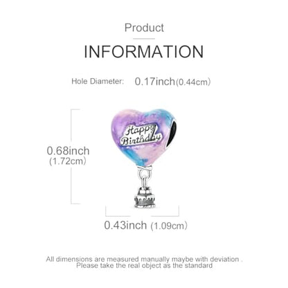 Hapour 925 Sterling Silver Charms for Bracelet Necklace Dangle Pendant Bead | Bear Charm, Elephant Zebra Cat Dream catcher Family Birthday European Jewelry Charm, For Women Mom - color: Purple Blue Birthday Cake Heart Balloon