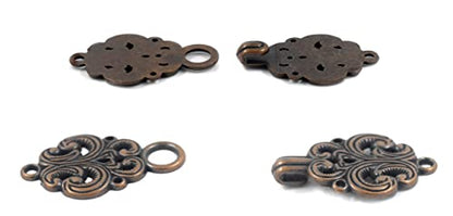 bezelry 6 Pairs Rococo Swirl Flower Cape or Cloak Clasp Fasteners. Sew On Hooks and Eyes Cardigan Clip. 65mm Fastened. - color: Antique Copper