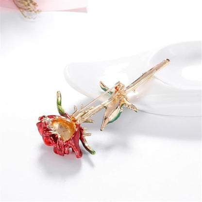 Red Rose Flower Brooches Pins for Women Men Elegant Crystal Flower Lapel Pin Retro Suit Hat Dress Accessories Wedding Valentine's Day Jewelry Gift - style: Red