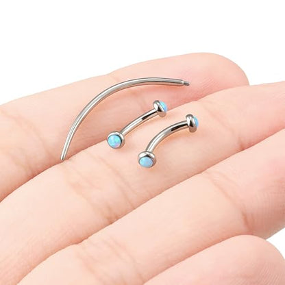 F136 Titanium 16g 6/8/10mm Opal Eyebrow/Rook/Snug/Vertical-Labret/VCH/Snake-Eyes/Anti-Tragus/Christina/Daith/Belly-Button/Bridge/Hood/Surface Curved Barbell Piercing Jewelry for Women Men - color: Blue, size: 8mm=5/16in