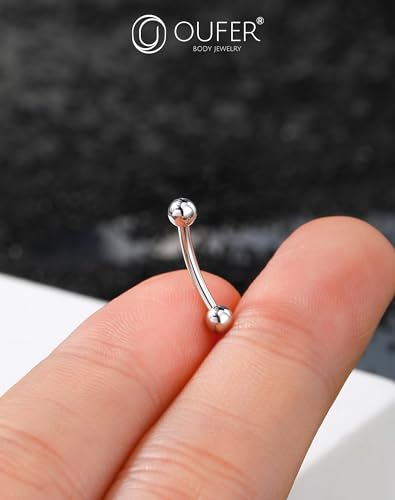 OUFER 925 Sterling Silver Rook Piercing Jewelry, Eyebrow Piercing Jewelry, Vertical Labret Lip Jewelry, 16G Curved Barbells, Eyebrow Rings, Daith Rook Earrings for Women Men-8mm