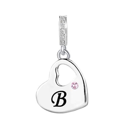 KunBead Initial A-Z Letter Pink Heart Alphabet Birthday Dangle Love Charms Compatible with Pandora Charm Bracelet for Auntie Friend Sister Mom Daughter Nana Granddaughter Wife - style: Letter B