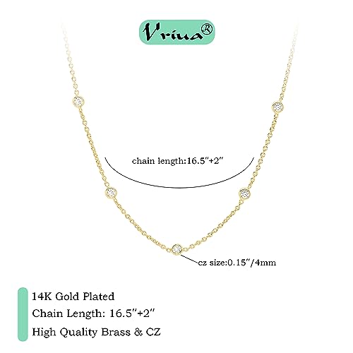 VRIUA Necklaces for Women - 14K Gold/Silver Plated Dainty Chain Necklace with Five Charms: Diamond, Bow, Snowflake, Cross, Flower, Clover, Butterfly, Heart, Star of David, and Star Trendy Jewelry - color: Gold, style: Station