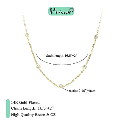 VRIUA Necklaces for Women - 14K Gold/Silver Plated Dainty Chain Necklace with Five Charms: Diamond, Bow, Snowflake, Cross, Flower, Clover, Butterfly, Heart, Star of David, and Star Trendy Jewelry - color: Gold, style: Station