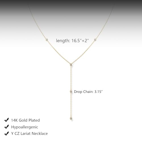 HERIER Lariat Gold Necklace for Women, Dainty Long Necklace 14k Gold Plated/Silver Y-Shaped Layered Beaded Chain Drop Necklaces for Women Trendy Simple Gold Jewelry for Women Gifts - color: Y-5CZ-Gold