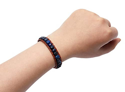 7 Chakra Bracelet Bohemian Handmade Leather Wrap Healing Protection Natural Stone Yoga Beaded Bracelets Boho Friendship Jewelry - color: Navy Blue Turquoise