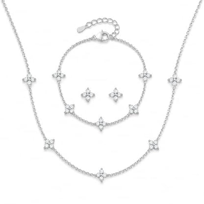 KSF CZ Clover Jewelry Set for Women Necklace Bracelet Earrings Birthday Gift - color: Silver-Clover