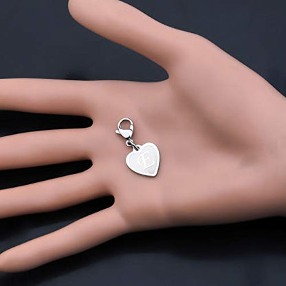 FAADBUK Initial Letter A-Z Alphabet Heart Charms for Jewelry Bracelet Keychain Necklace Initial Stainless steel Clasp Clip on Charm - color: intial E