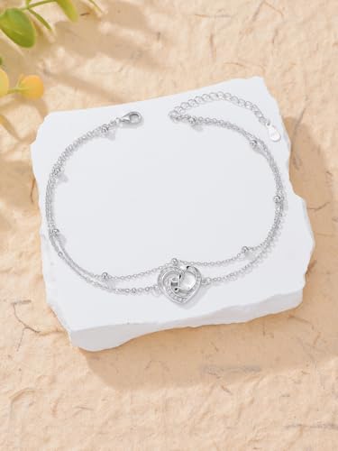 Dorunmo Initial Anklet 925 Sterling Silver Letter A-Z Layered Heart Anklet Beach Jewelry Birthday Gifts for Women - color: L