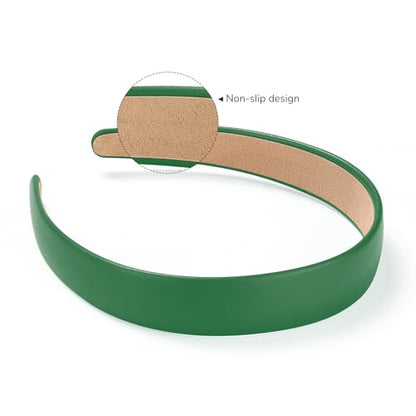 WantGor 1 Inch PU Leather Headband, Wide Padded Hairband Fashion Hair Bands | Cute Womens Headbands Holiday DIY Hair Accessories (Green) - color: Green