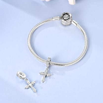925 Sterling Silver Charms,Hypoallergenic Beads,Compatible with Pandora Bracelets and Necklaces,Women Holiday Gift Pendants - color: 1 Cross Heart Pendant