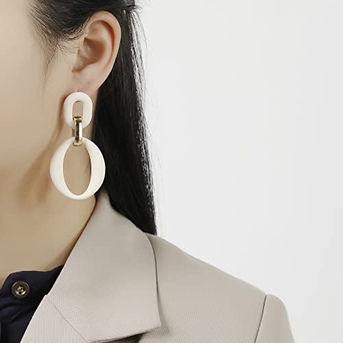 RUOFFETA Acrylic Rectangle Earrings, Fashion Acrylic Square/Oval/Hoop Statement Drop Earrings for Women - color: Cream White Oval