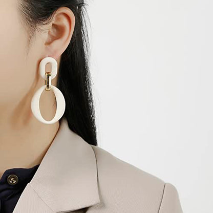RUOFFETA Acrylic Rectangle Earrings, Fashion Acrylic Square/Oval/Hoop Statement Drop Earrings for Women - color: Cream White Oval
