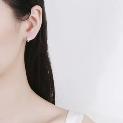 Flower Hoop Huggie Earrings for Women Small Crystal Cubic Zirconia Flower Hoops Earrings Cartilage Earrings Trendy Kawaii Cute Little Hoop Earrings Wedding Statement Gift Jewelry - color: Silver