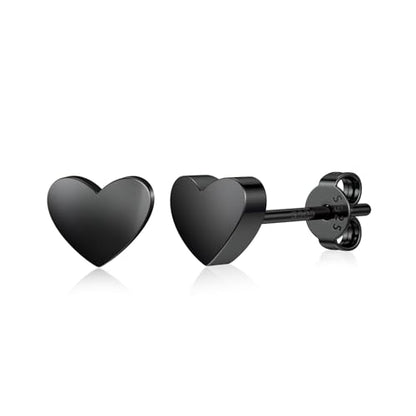 JIAYIQI Minimalist 925 Sterling Silver Stud Earrings Set, 14K Gold Plated Hypoallergenic Tiny Bar Dot Heart Star Studs for Women & Men - style: Black-Heart-1Pair