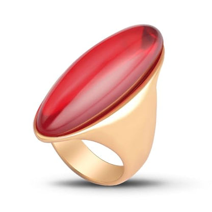 HAIXIAN Exaggerated Gemstone Ring,Big 14K Gold Plated Eye Shape Stone Chunky Statement Ring,Cocktail Party Ring Jewelry Gift for Women - color: A02_Red