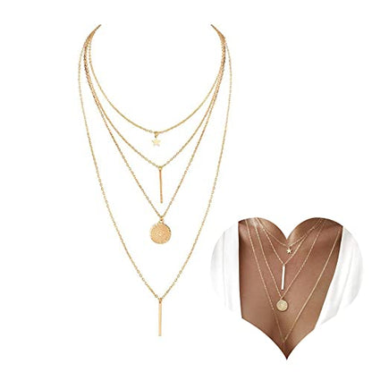 Bohemia Layered Choker Necklace Star Choker Gold Coin Necklace Bar Pendant Necklace Lariat Y Necklace