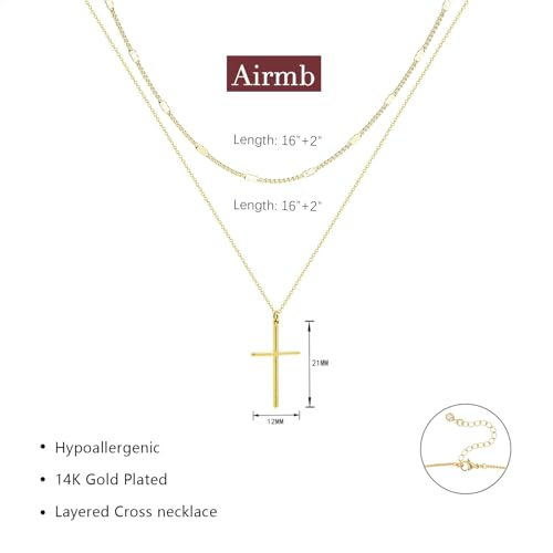 Airmb Cross Necklace for Women Gold/Silver Plated Layered Dainty Cross Chain Trendy Choker Satellite Charm Small Crucifix Pendant Gold/Silver Necklace Stackable Hypoallergenic Delicate Gift for Women - color: Gold-2PS Dot Chain