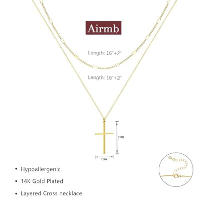 Airmb Cross Necklace for Women Gold/Silver Plated Layered Dainty Cross Chain Trendy Choker Satellite Charm Small Crucifix Pendant Gold/Silver Necklace Stackable Hypoallergenic Delicate Gift for Women - color: Gold-2PS Dot Chain