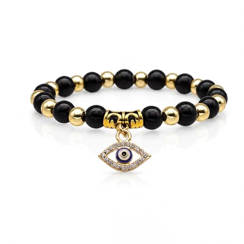 Fesciory Evil Eye Bracelet for Women, Gold Plated Adjustable Chain Jewelry | Blue Evil Eye Charm Bracelet, Lucky Amulet Symbolism, Dainty Adjustable Chain, Daily wear, Jewelry gifts - color: Black-1