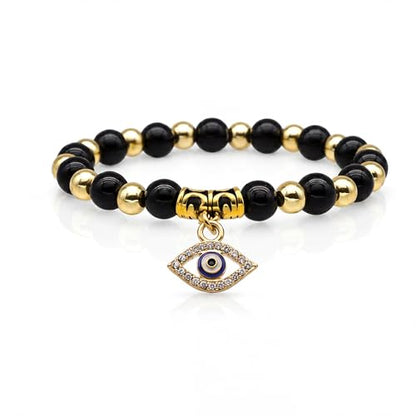 Fesciory Evil Eye Bracelet for Women, Gold Plated Adjustable Chain Jewelry | Blue Evil Eye Charm Bracelet, Lucky Amulet Symbolism, Dainty Adjustable Chain, Daily wear, Jewelry gifts - color: Black-1