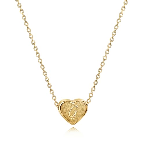 18k Gold Plated Heart Pendant Letter Necklaces for Girls Stainless Steel Initial Necklace for Women Birthday Gifts for Girls Women - color: Brushed Gold, style: Letter G