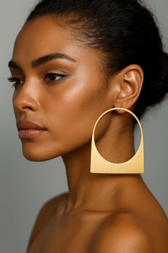 Large Chunky Gold Hoop Earrings for Women – Expensive Hollow Geometric Stainless Steel Statement Dangle Earrings with Textured Big Circle Design, Modern Metallic Fashion Jewelry Gift - color: Gold