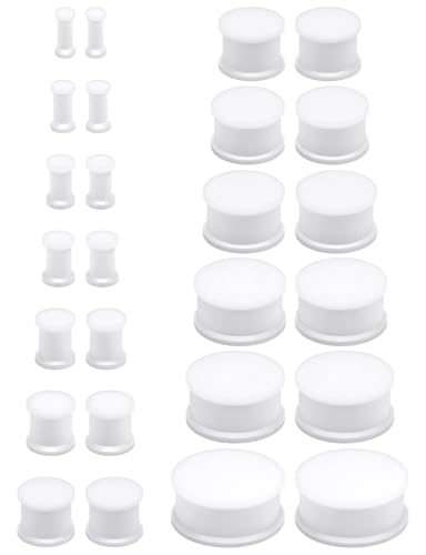 Ears Gauges Tunnels Plugs for Women Solid Silicone Ear Gauge Stretching Kit 8G to 1" (3MM- 25MM) Expander Stretcher Plug Earrings for Piercing Jewelry for Women (Black White Flesh) - color: 8g to 1", White