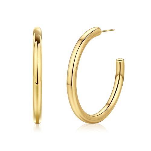 Gold Hoop Earrings for Women Summer Earrings Stainless Steel Hypoallergenic Earrings for Sensitive Ears Non Tarnish Hoops 4mm Hollow Tube Lightweight Earring Gifts for Women - style: 40mm Gold