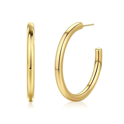 Gold Hoop Earrings for Women Summer Earrings Stainless Steel Hypoallergenic Earrings for Sensitive Ears Non Tarnish Hoops 4mm Hollow Tube Lightweight Earring Gifts for Women - style: 40mm Gold