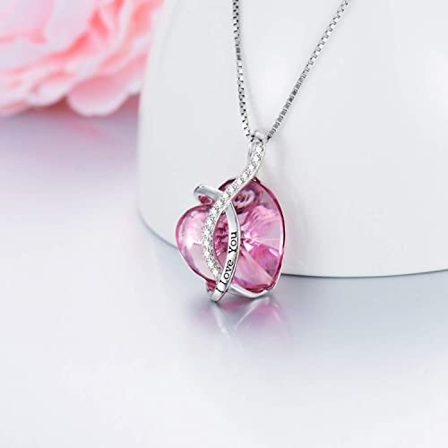 AOBOCO I Love You Sterling Silver 12 Birthstone Heart Pendant Necklace Embellished with Crystals from Austria, Mother's Day Anniversary Birthday Jewelry Christmas Gifts for Women Grandma Nana - color: K-October