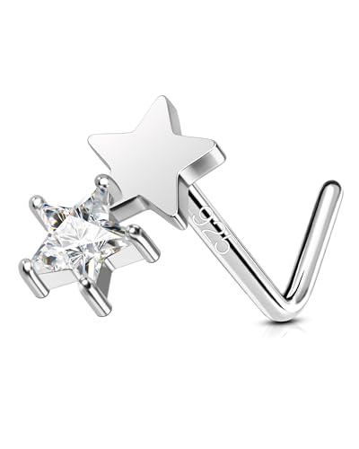 925 Sterling Silver Nose Studs 20G L Shape Nose Rings Star Clear CZ Nose Piercing Jewelry Surgical Steel