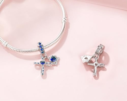 Silver Cross Birthstones Charm Fit for Pandora Charms Bracelet Crown Dangle Charms Beads Birthday Jewelry Gifts for Women - style: September