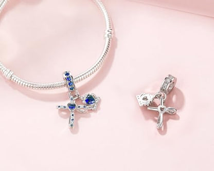 Silver Cross Birthstones Charm Fit for Pandora Charms Bracelet Crown Dangle Charms Beads Birthday Jewelry Gifts for Women - style: September