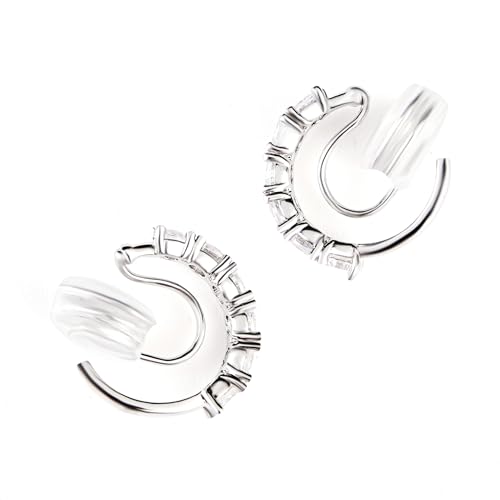 Clip-On Hoop Earrings for Women – White Gold Plated Non-Pierced Earrings with Cubic Zirconia – Adjustable Fake Piercing Earrings