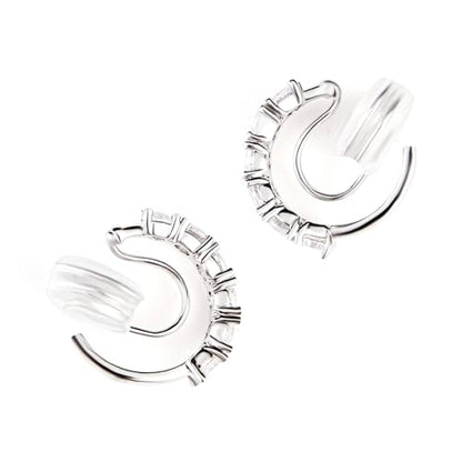 Clip-On Hoop Earrings for Women – White Gold Plated Non-Pierced Earrings with Cubic Zirconia – Adjustable Fake Piercing Earrings