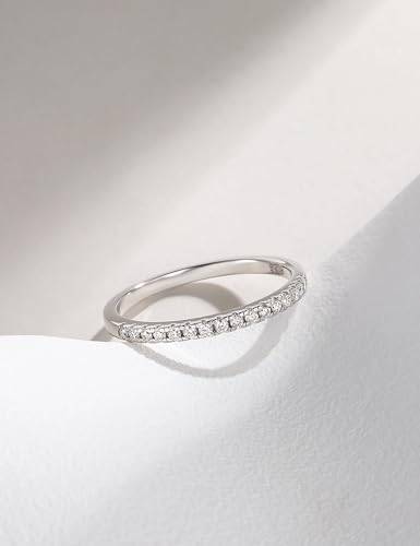 EAMTI 2mm 925 Sterling Silver Wedding Band Half Eternity Stackable Engagement Ring Size 3-13 - color: Silver-Moissanite
