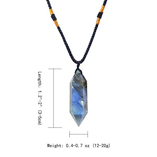 Runyangshi Labradorite Healing Crystal Pendants, Double Pointed Natural Crystal Quartz Necklace 6 Faceted Chakra Crystal Wand Stone - color: Labradorite